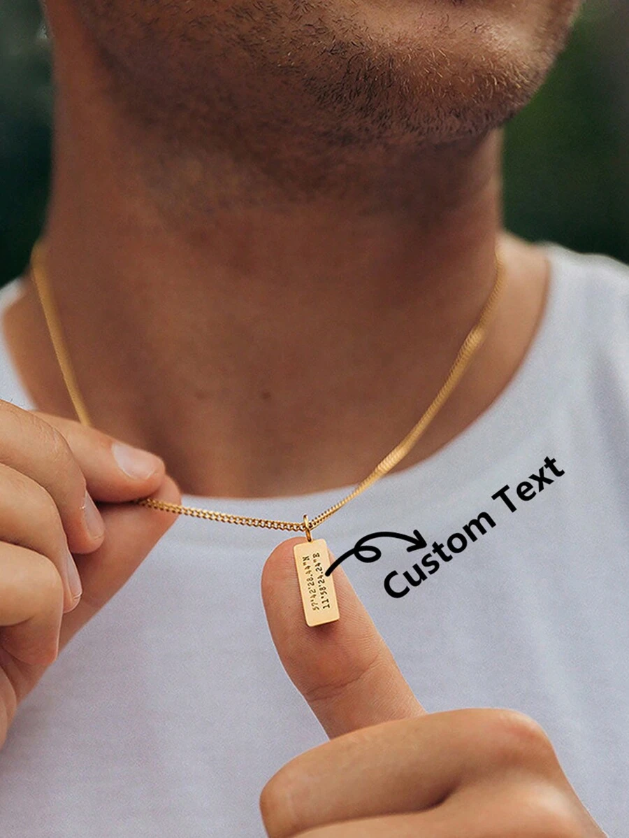 1 pieza Collar personalizado de colgante rectangular de acero inoxidable con nombre/texto grabado, regalo de joyería personalizada para amigos, dorado, con estilo, vintage, unisex, hipster, simple, casual, personalizado, único, regalo ideal para él, regalo ideal para ella, pareja, papá, mamá, familia, amigos, para aniversario, para cumpleaños, para graduación, para baile de graduación, para fiesta, joyería de oro