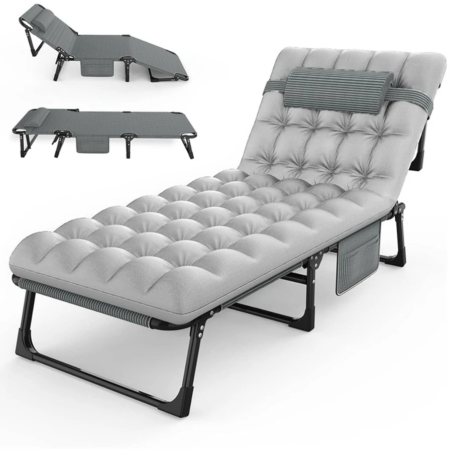 Folding Camping Cot, Adjustable 4+2 Positions Reclining Portable Outdoor Cot Heavy Duty Sleeping Bed Cots W/Pillow Mat, Chaise Lounge Chair For Home Office Nap Beach Pool Patio Travel