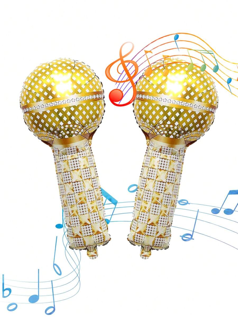 Juego de 5 micrófonos inflables dorados, props decorativos para eventos musicales, instrumentos novedosos de color aleatorio, recuerdos para fiesta de los 80s y 90s, accesorios para fotos de actuaciones, decoración para fiesta de cumpleaños de hip hop y discoteca, decoración para fiesta de concierto musical, decoración de escenario para cosplay, decoraciones de Halloween, suministros para fiestas de Halloween, decoraciones navideñas