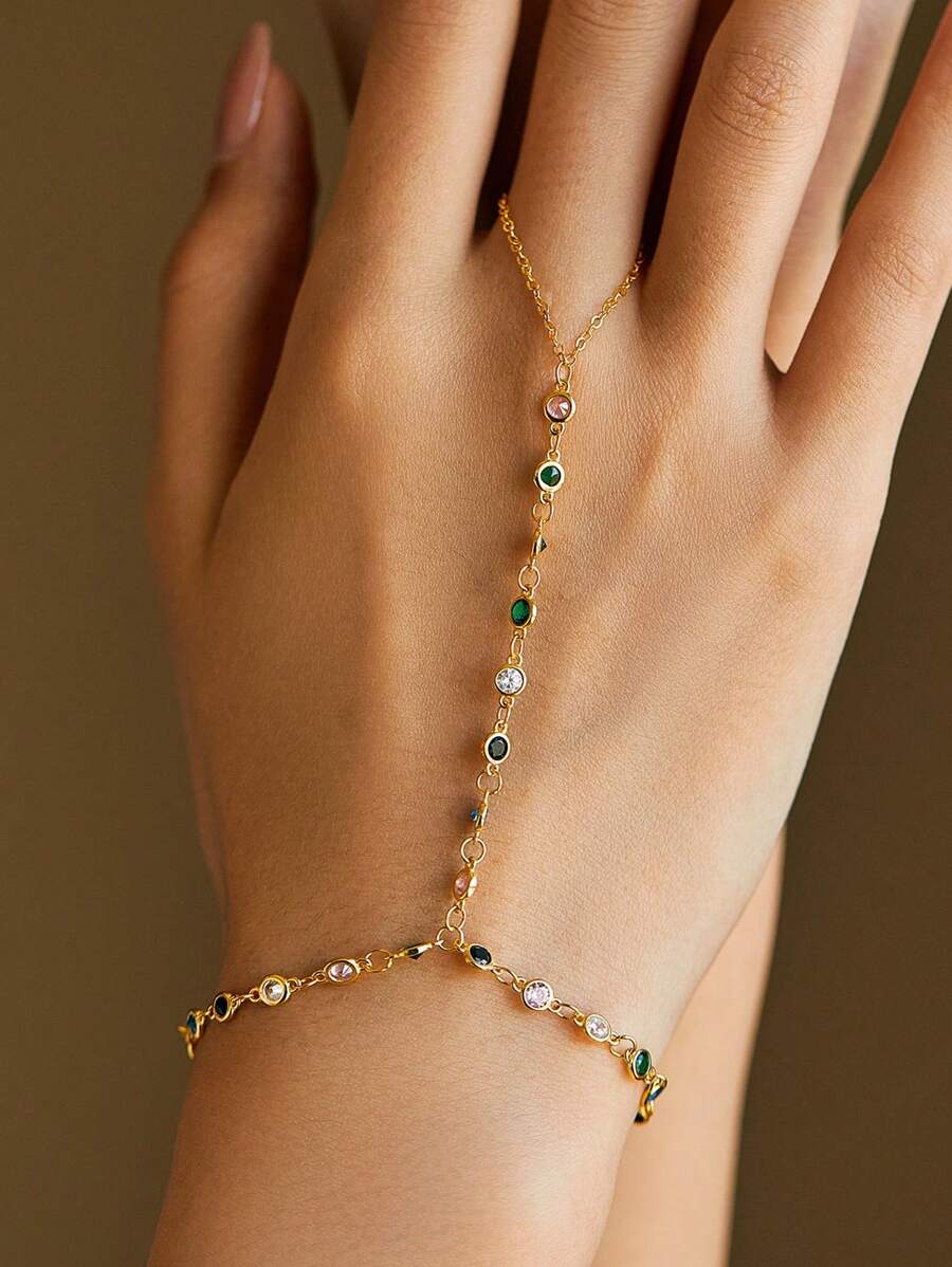 SYMFNY 1 pieza Anillo brazalete de plata 925 con estilo bohemio de circonita colorida llena de piedras preciosas, adecuado para citas, fiestas de vacaciones, viajes, uso diario y uso en la playa. Joyas elegantes y versátiles como regalo para novias, mejores amigas o conocidas