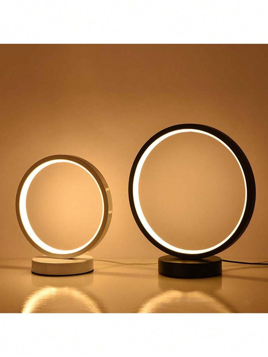 1 pieza Lámpara de escritorio circular con LED y conector USB, lámpara de mesita de noche con temperatura de luz blanca, luz nocturna de dormitorio, lámpara de escritorio pequeña para sala de estar y oficina, decoración del hogar creativa, lámpara de decoración de casa única, regalo para habitación cálida