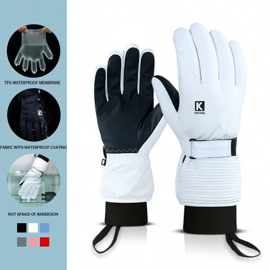 1 paio di guanti da sci professionali per uomo e donna, impermeabili, antivento, caldi, con fodera termica spessa, adatti per moto, motoslitta, sci e snowboard all'aperto, guanti invernali, scaldamani, guanti da neve