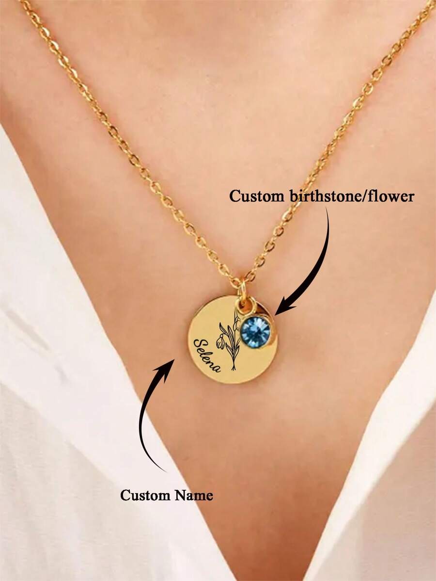 Colier cu pandantiv cu nume personalizat Colier cu flori de naștere pentru femei Margarete florale lunare din oțel inoxidabil Nume gravat cu flori Colier cu pandantiv Bijuterii personalizate Choker Cadou de aniversare