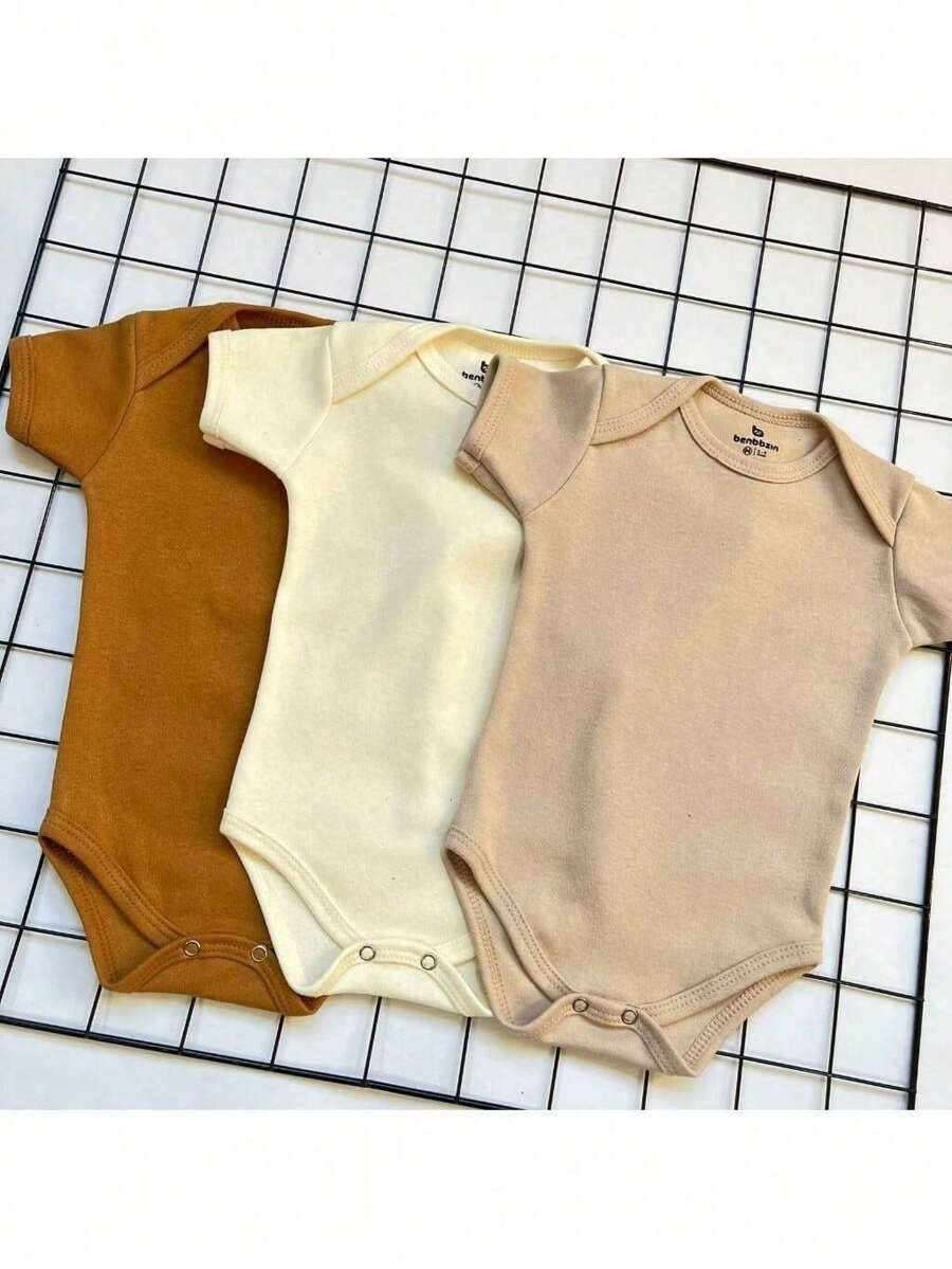 Kit Body Liso Bebê Tons Terra 3 Peças 100% Algodão.