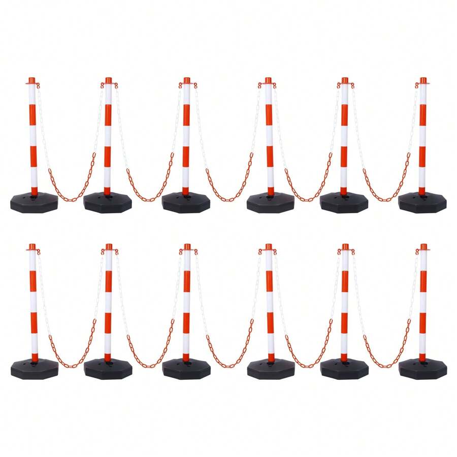 Delineator Post With Base, Traffic Delineator Posts, Traffic Safety Barrier With 5FT Plastic Chain, Traffic Safety Delineator Cones For Parking Lot, Construction Lot (12 Pack)