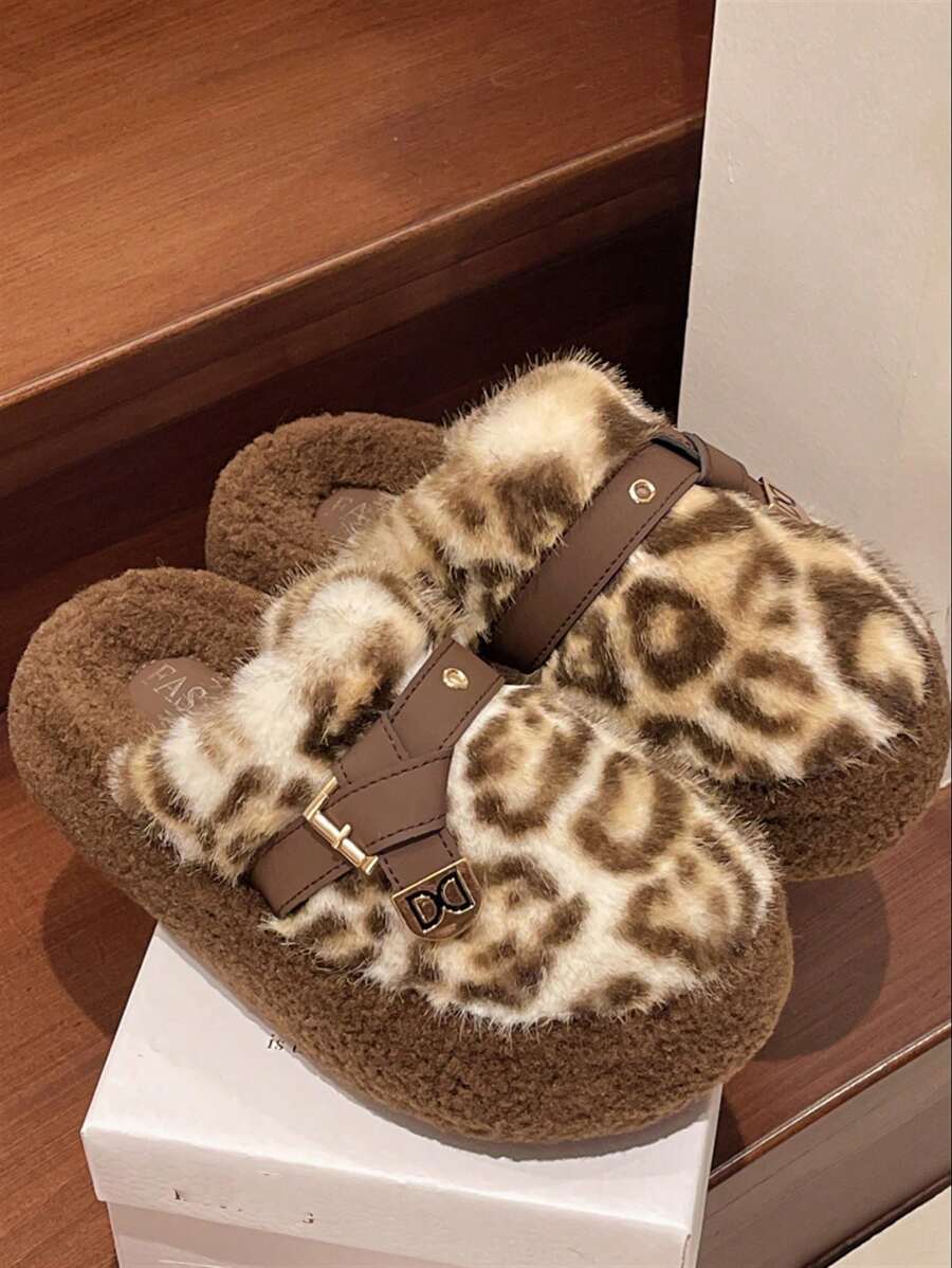 2025 Women's New Thick Sole Closed Toe Fluffy Slippers, Fashionable Elevated Mules Suitable For Petite Ladies, Comfortable Slip-On House Slippers, Wear Outside In Autumn & Winter, 4CM Platform, Size 35-40