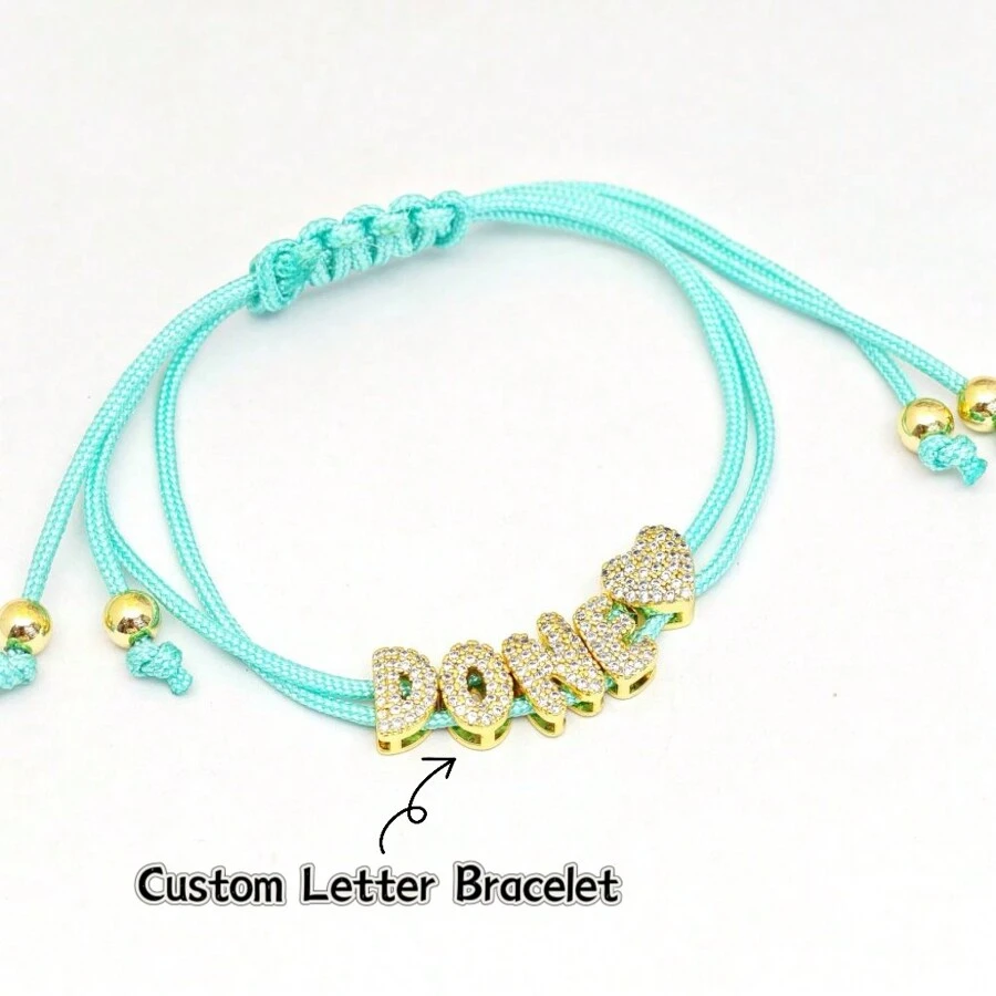 3D Custom Colorful Ropes Balloon Name Bracelet Bubble Letter Bracelet