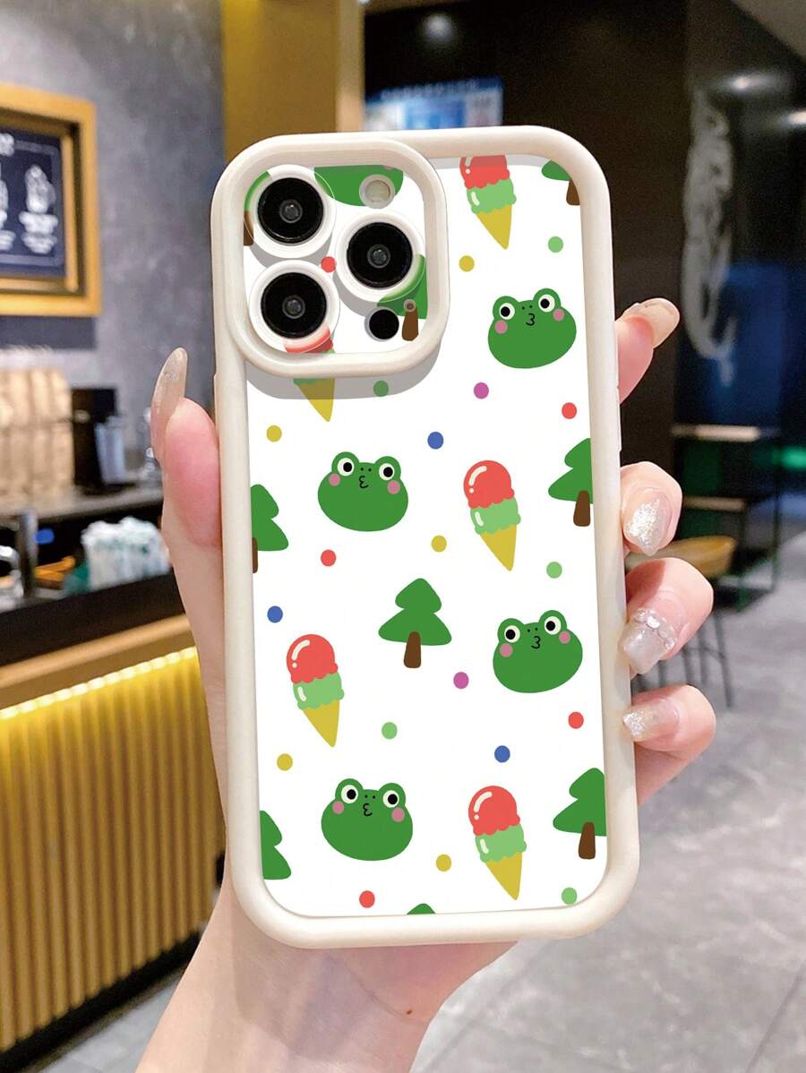 1st Anti-vingerafdruk Matte Ice Cream & Frog Grafische Telefoonhoesje, Compatibel met Apple///Redmi/Infinix/Vivo