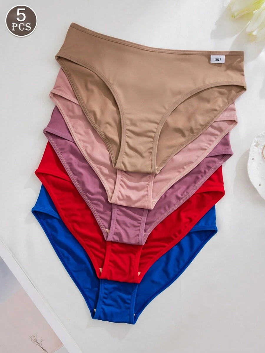 5pcs Women Plain Color "Love" Comfortable Breathable Panties