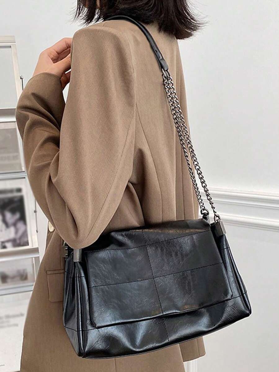 Bolso de mano grande con cadena, bolso de hombro tipo mensajero encerado, nueva moda de otoño e invierno para mujer