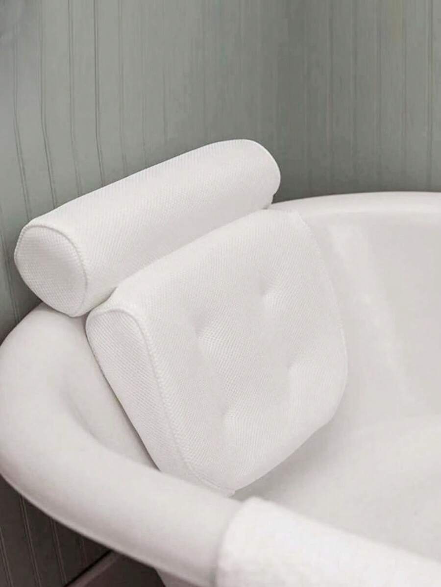 1 pièce Oreiller de baignoire blanc simple avec 6 ventouses, coussin de relaxation du corps pour trempage au spa antidérapant de salle de bain, décoration de salle de bain, accessoires de salle de bain pour l'été