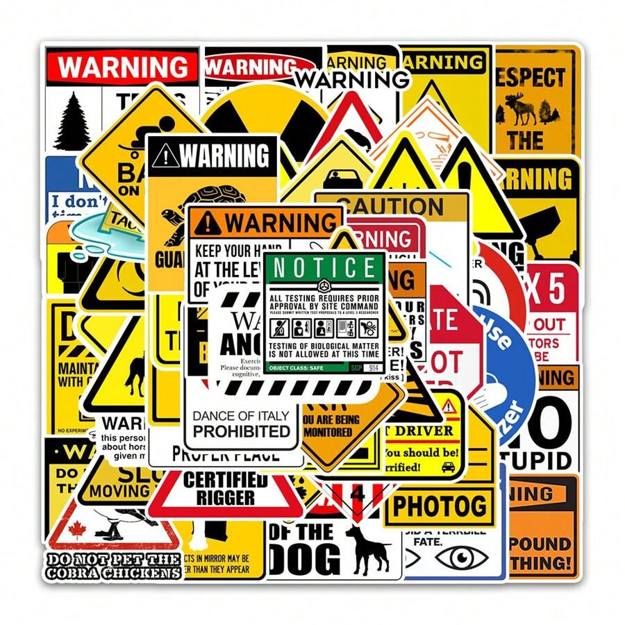 54 pièces Autocollants décoratifs, autocollants éducatifs de graffitis anglais, autocollants de panneaux d'avertissement réalistes pour bouteilles d'eau, ordinateurs, cahiers, bagages, téléphones, ordinateurs portables, vélos et skateboards