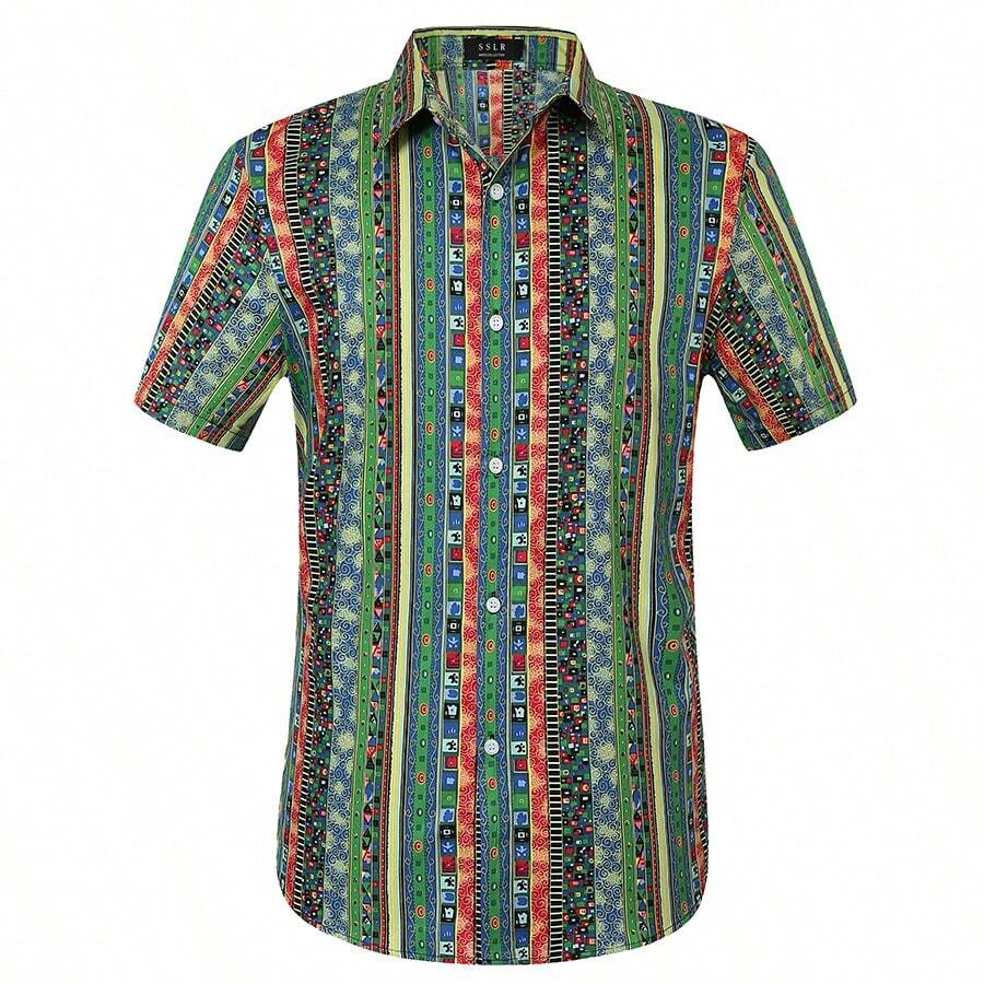 SSLR Hawaiian Shirt For Men Short Sleeve Button Down Shirts Summer Beach Shirts