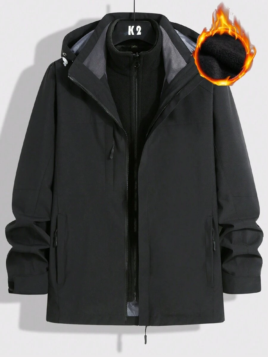 YOMEGO Veste résistante à l'eau et coupe-vent pour hommes, manteaux d'extérieur avec doublure amovible en velours de renard argenté, manteau pratique pour un seul port, parka chaude avec capuche pour une protection ultime contre la neige, convient pour la randonnée, l'alpinisme, le cyclisme et le camping