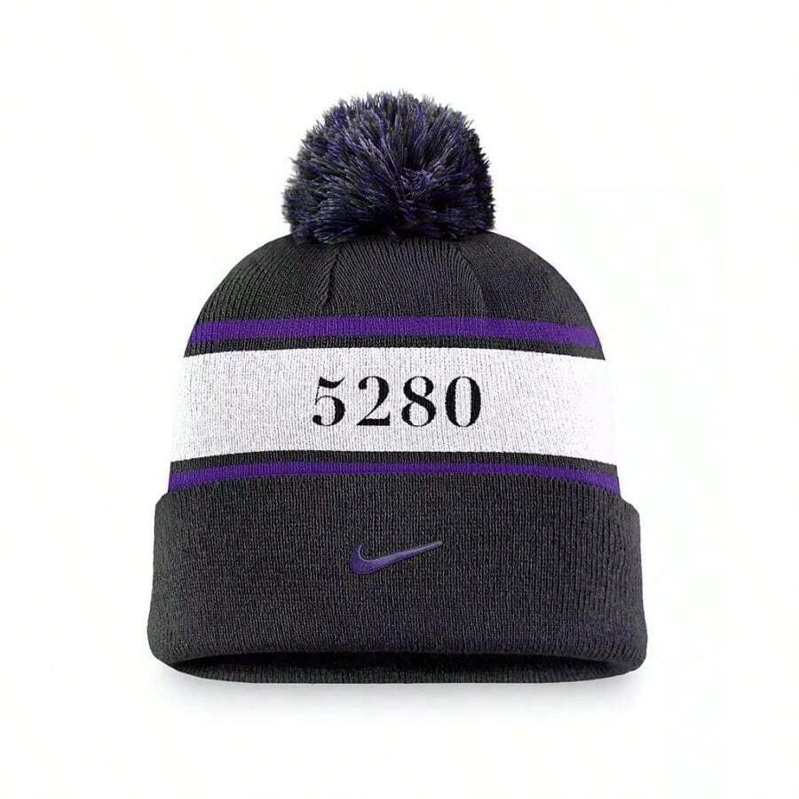 Nike Men's Black Colorado Rockies Team Stripe Peak Cuffed Knit Hat With Pom