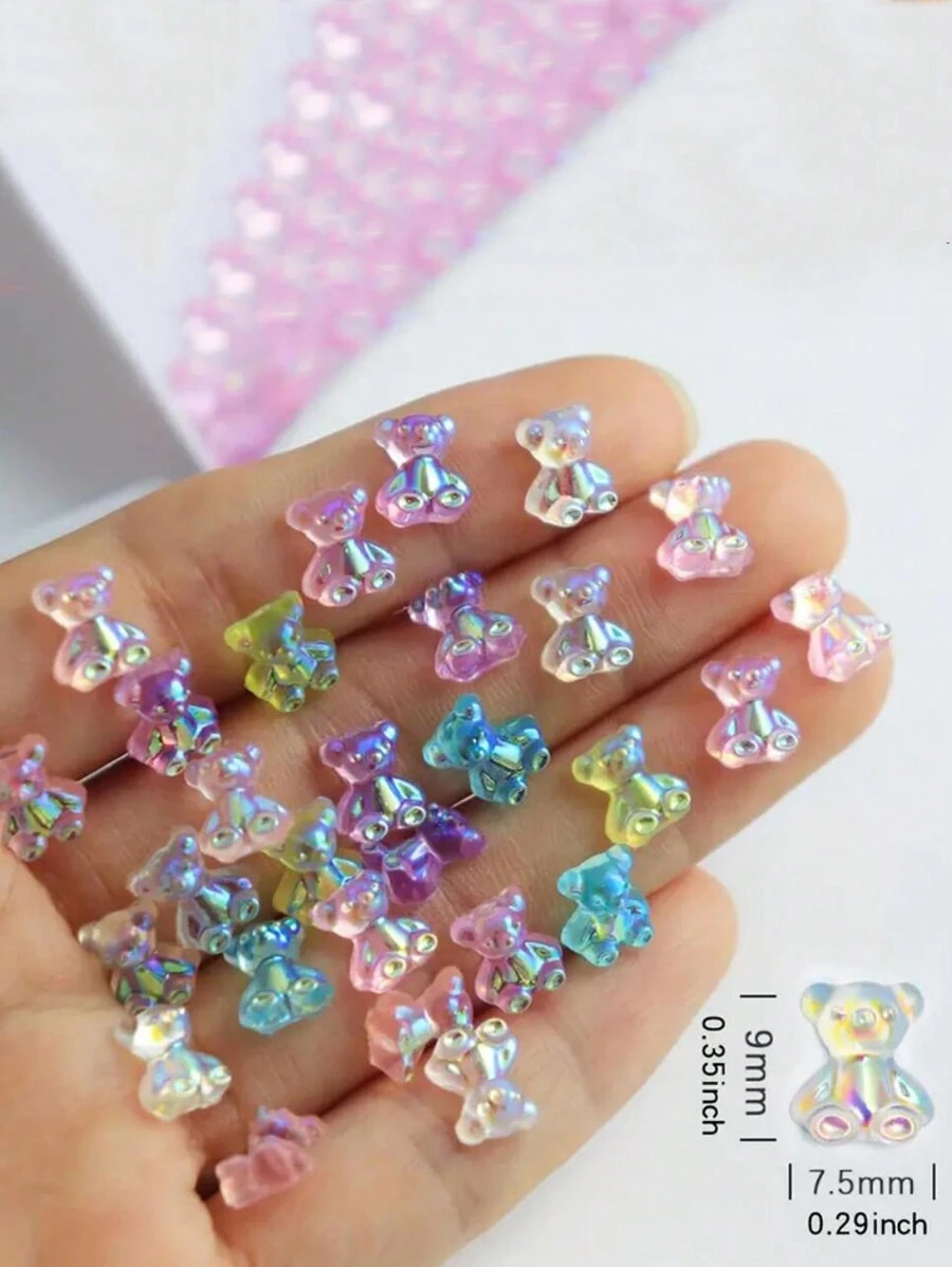 50pcs Aurora Bear Nail Charms - Resin & Acrylic Nail Art Accessories 50pcs Hypoallergenic 3D Aurora Bear Nail Charms - Perfect For DIY Manicures, Women & Girls Nails