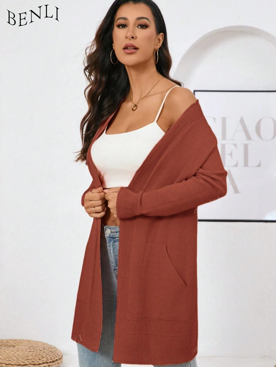 Cárdigan de punto de lana primavera y otoño modelos de mediados de largo con chaqueta de dama