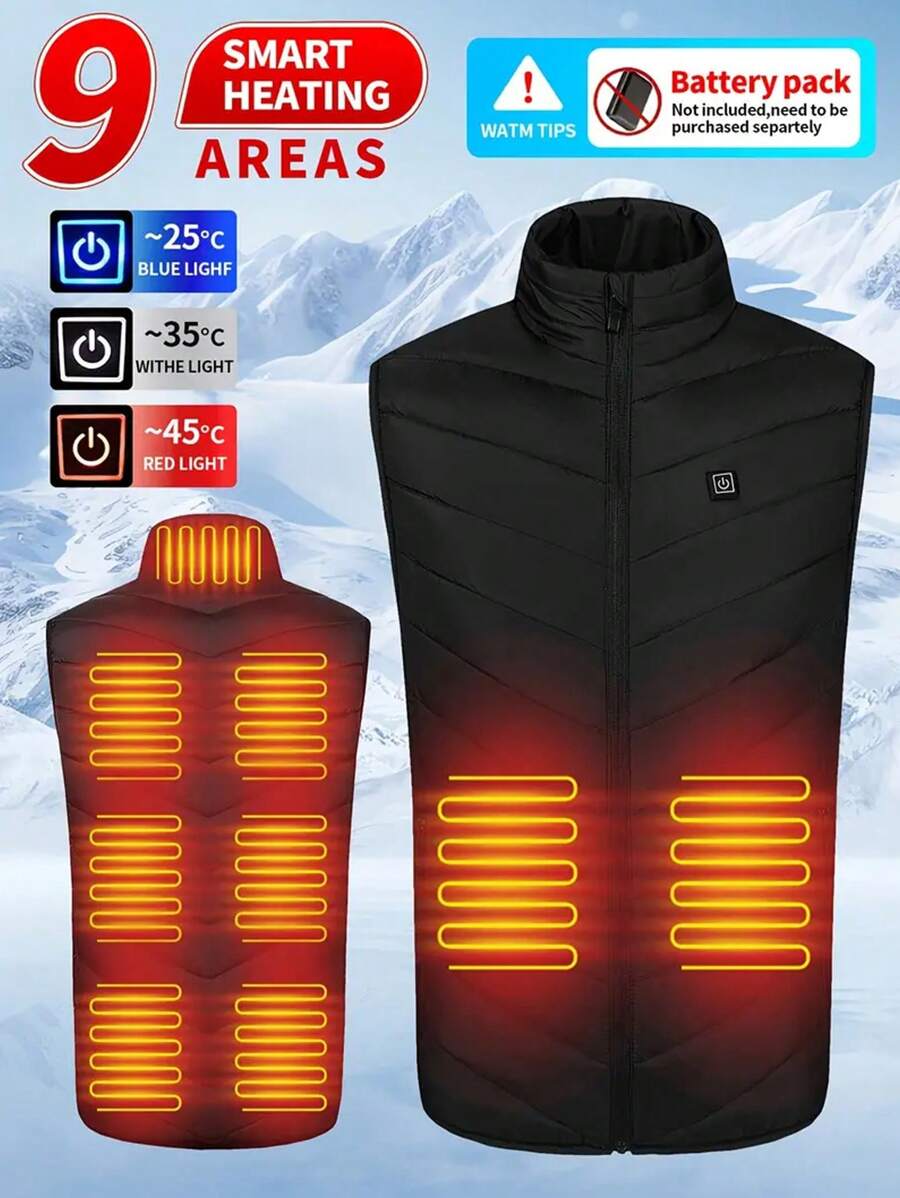 Men's 9 Heating Areas Smart Electric Heated Vest, Washable Constant Temperature Outdoor Vest For Winter (Without Battery Pack)