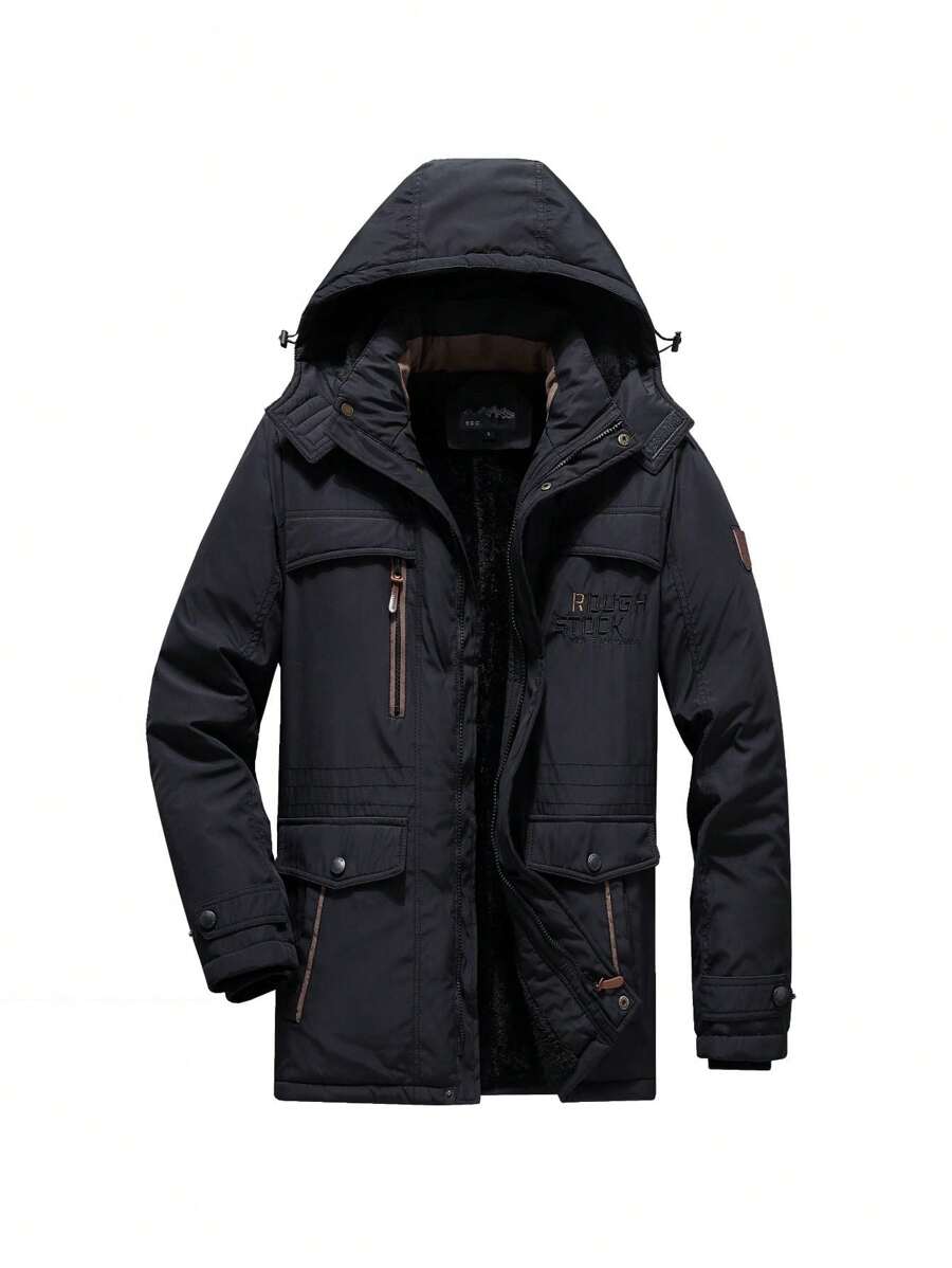 Chaqueta para exteriores impermeable y a prueba de viento con capucha desmontable para hombres, de 2024, de alta calidad, con forro térmico, de unicolor, de moda casual, resistente a la abrasión y con relleno cálido.
