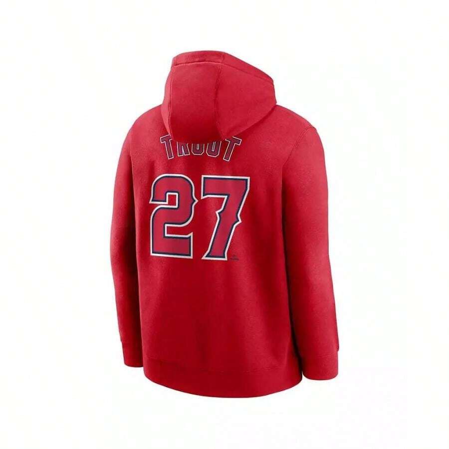 Nike Men's Mike Trout Red Los Angeles Angels Player Name Number Club Pullover Hoodie