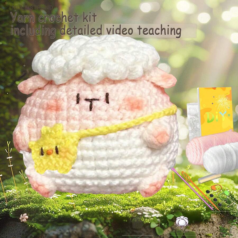 适合初学者的 DIY 钩针编织套件,带有分步视频教程和文字版插图,易于理解和学习如何使用钩针编织动物套件,适用于创意节日和生日礼物(配件颜色随机)针(从 8 种颜色中随机选择 1 种颜色,总发货数量 1),针织标记(8 种颜色中随机选择 1-2 种,总发货数量 2 个)