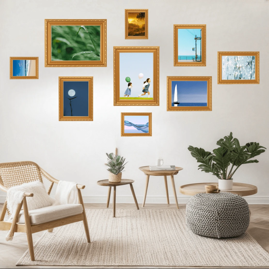 Een set van 9 foto's, 3 foto's x 6 inch fotolijst + 4 foto's x 8 inch fotolijst + 2 foto's x 10 inch fotolijst, gouden fotolijst fotowand, geschikt voor slaapkamer, woonkamer, cadeau voor papa, cadeau voor mama, cadeau voor vrienden, cadeau voor vriendin, cadeau voor vriendje,