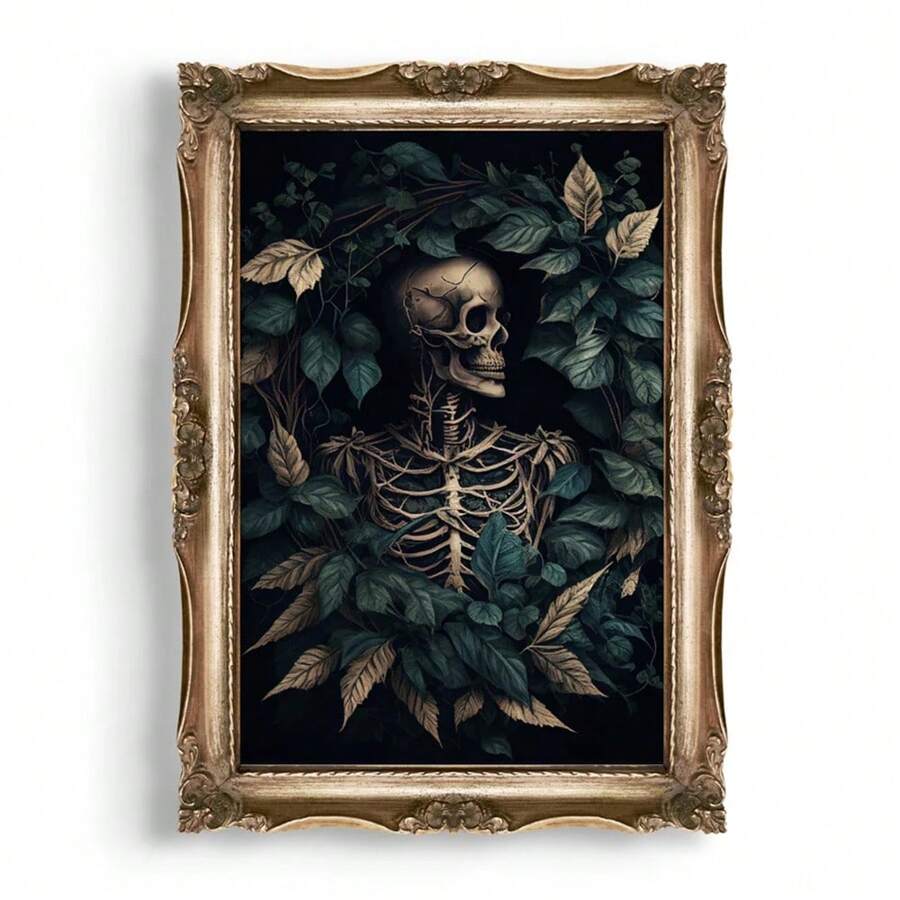 1 pièce Affiche art squelette de feuilles botaniques de style gothique sans cadre. Peinture vintage sombre, académie sombre, idéal pour dortoir, appartement, salon, chambre, décoration de la maison