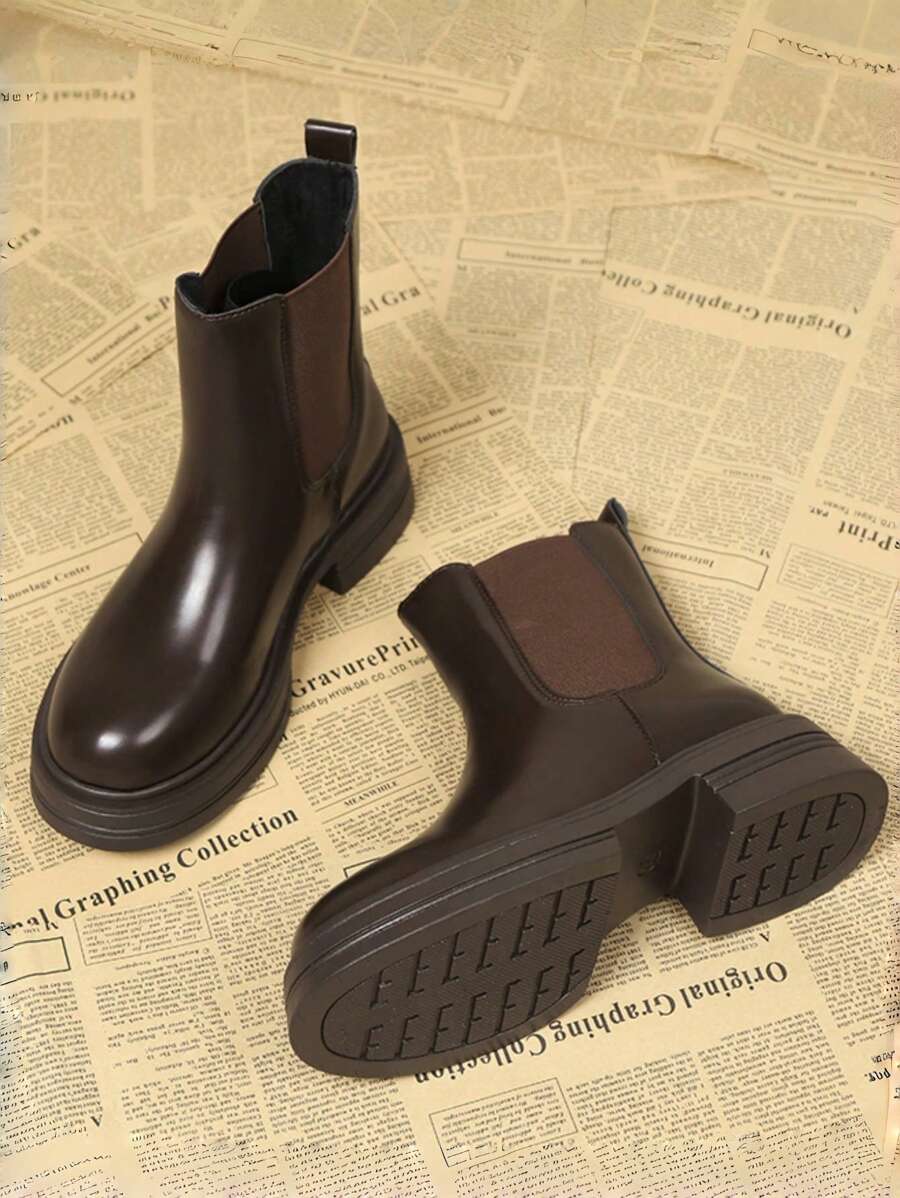 2024 New Spring/Autumn Women Chelsea Boots, Super Thick Sole Skinny Short Boots, Leather Women Shoes