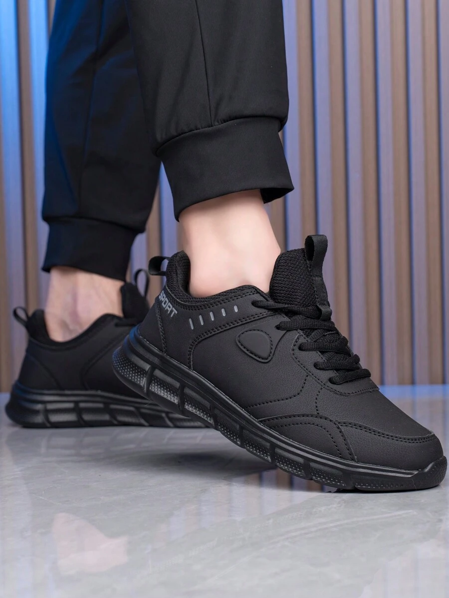 Tênis de Corrida Respiráveis Resistentes a Odores e Absorventes de Choque, Novos para Homens no Outono/Inverno, Botas de Cor Sólida, Sapatos Esportivos Casuais Pretos com Cadarço e Estilo Outdoor/Trabalho, Adequados para Adolescentes em Ocasiões Casuais de Verão, Atividades Ao Ar Livre, Viagens ou como Presentes de Formatura ou Aniversário.