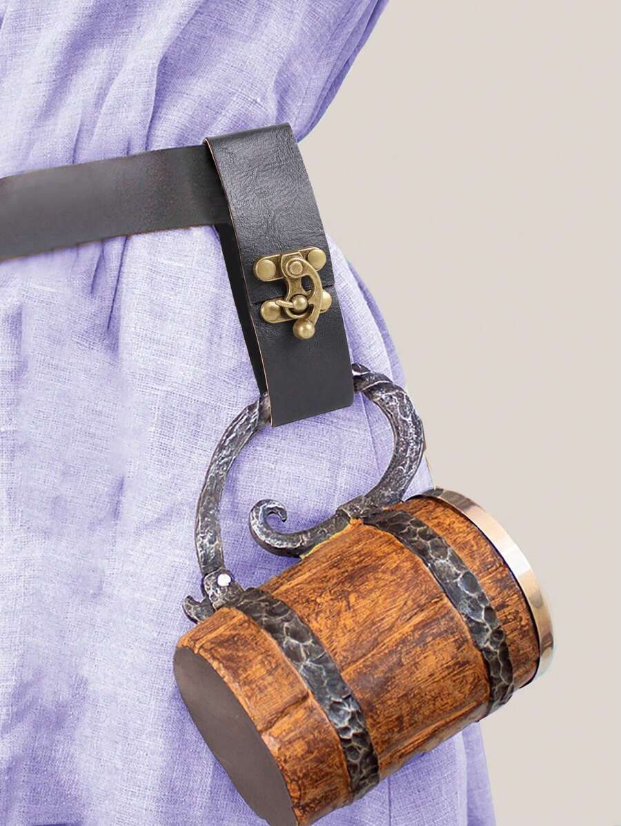 PU Leather Clasp Mug Holder For Medieval Belt Renaissance Faire Larp Viking Cosplay Prop (No Mug)
