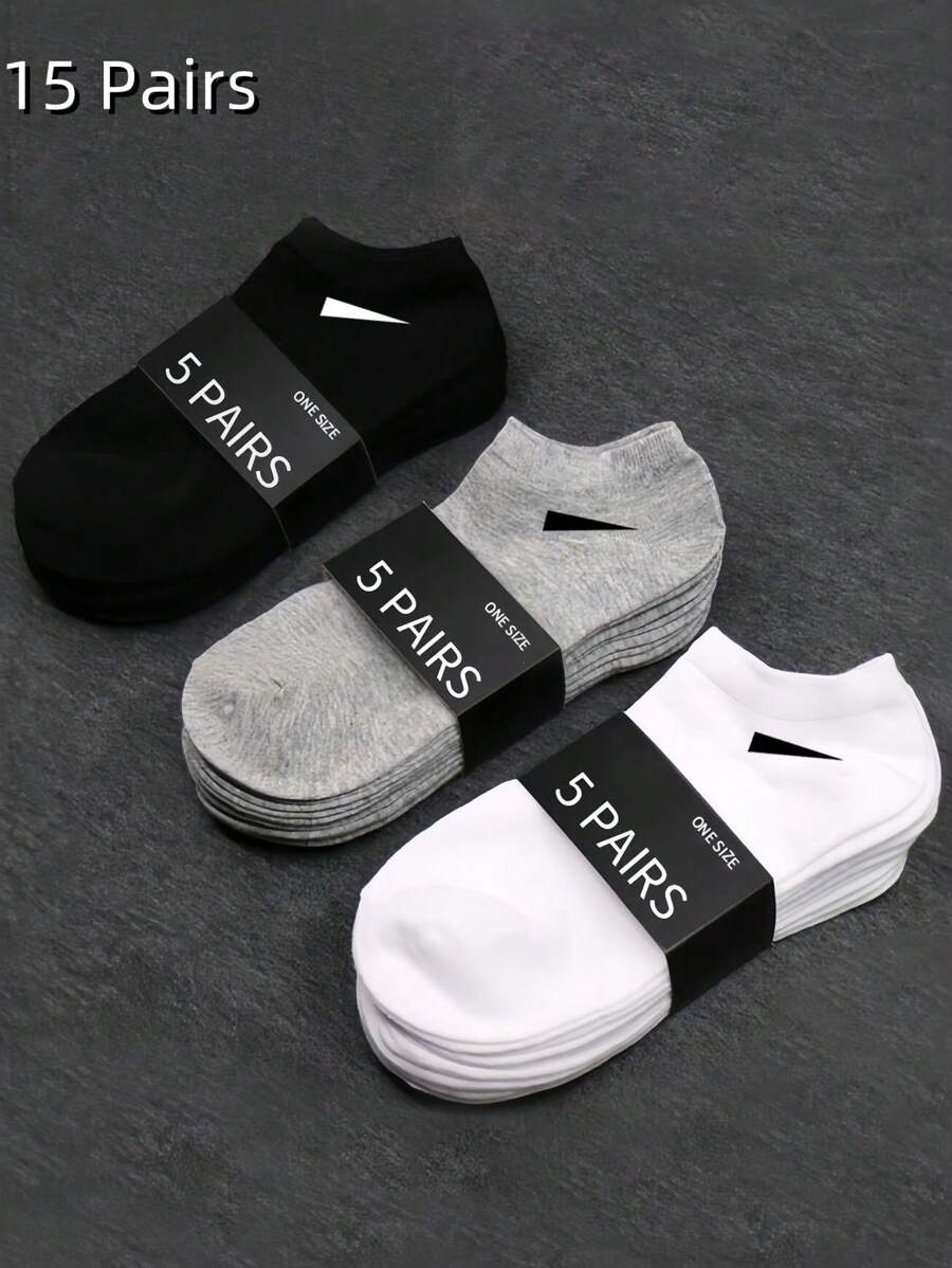 15 Pairs Unisex Simple And Fashionable Daily Wear Short Socks