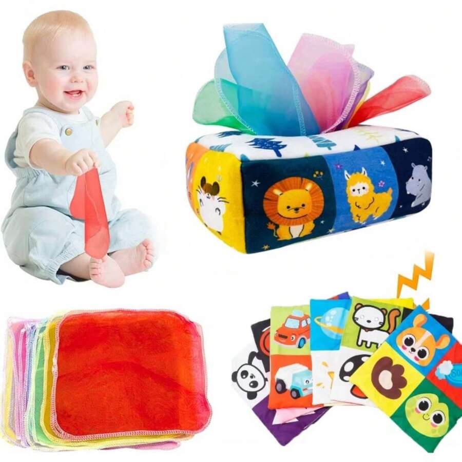 Brinquedo Sensorial Caixa De Tecido Para Bebês De 6-12 Meses Educacional Montessori