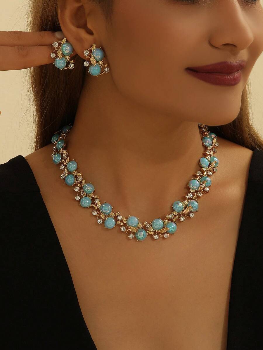 Conjunto de 3 peças de colar de pérolas e brincos, joias de festa da moda para mulheres