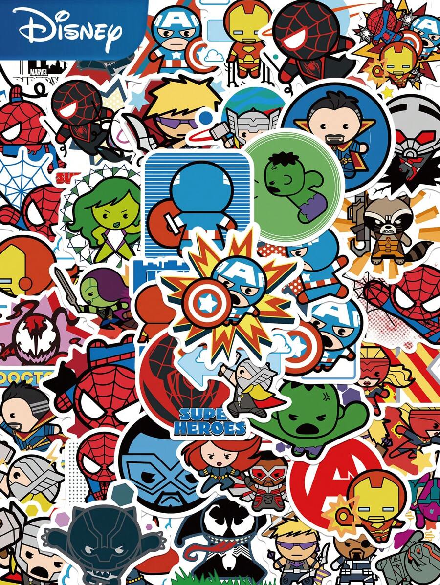 Disney 50 piezas de pegatinas divertidas de superhéroe de dibujos animados Thor, para decorar guitarra, monopatín, casco de moto, teléfono, regalos de Navidad para niños, juguetes, pegatinas, pegatinas para niños, pegatinas de Disney