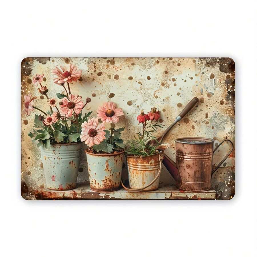 Vintage Floral Metal Tin Sign - 30.48X20.32cm | Rust-Proof & Waterproof Wall Art For Home, Bar, Cafe, Garage & Library Decor Metal Wall Art Decor Outdoor Metal Outdoor Wall Decor