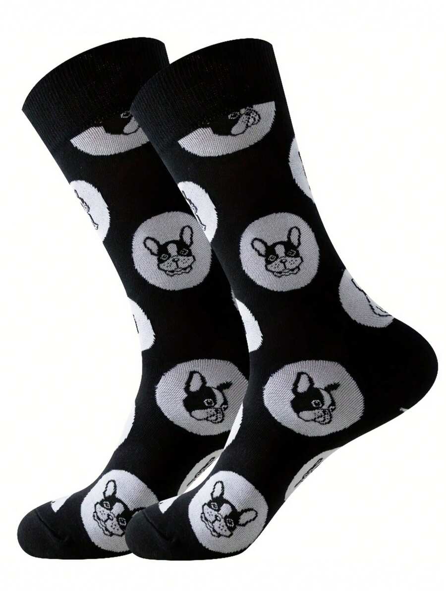 1 par de calcetines divertidos con estampado de cachorro de dibujos animados, ligeros y con estilo, calcetines novedosos para hombres y mujeres