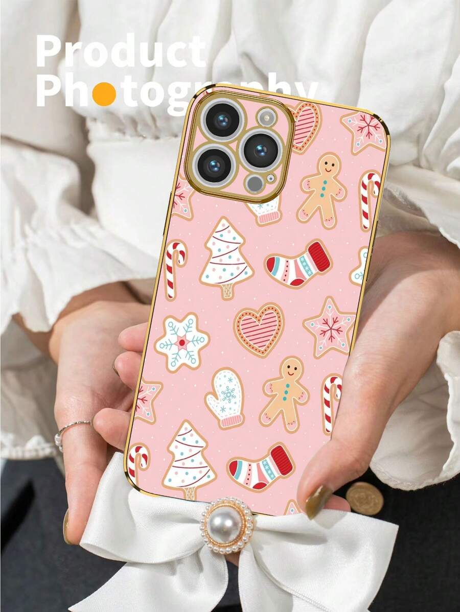 1 Stück Apple 6D Elektroplattierung rosa TPU Weihnachtsmuster stoßfeste Handyhülle kompatibel mit iPhone Galaxy Redmi Oppo Galaxy