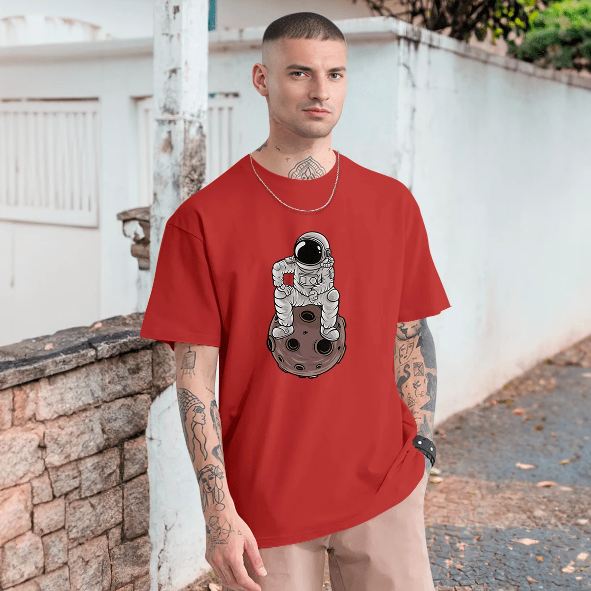 Camiseta Astronauta Sentado na Lua Camisa Galáxia Planetas T Shirt Espaço