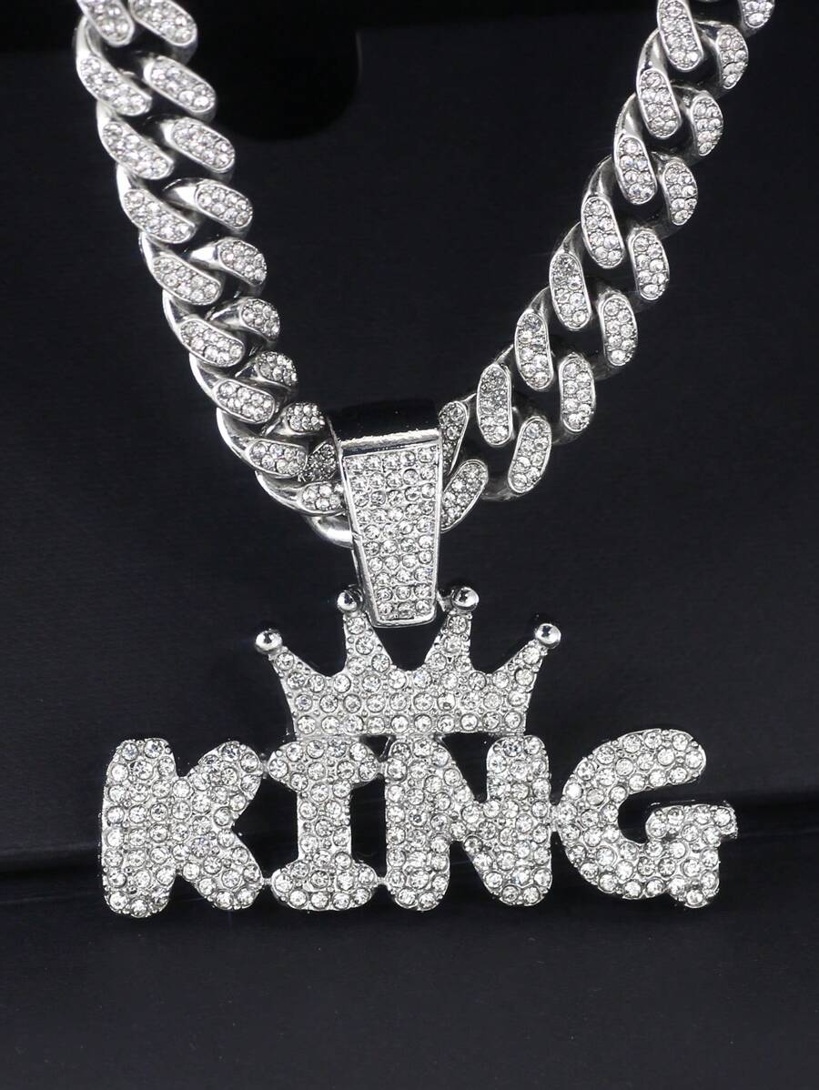 1 Piece Of Men's Hip-Hop Cool Smooth Surface King Letter Pendant Necklace Necklace Necklace Chain Accessory