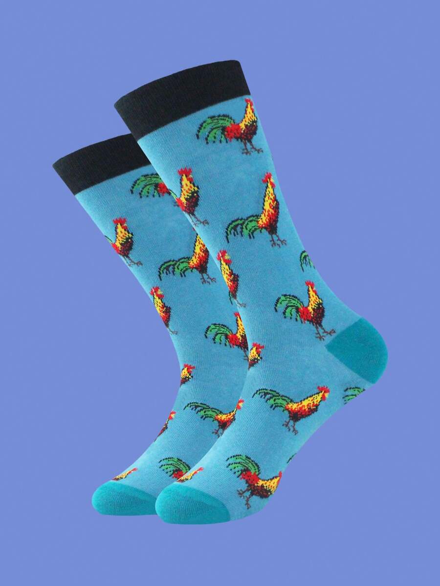 1 Pair Of Fun Cartoon Character Crew Socks - Soft Breathable Blend Fabric, Comfy Casual Design, Novelty Pattern For Men Outdoor Wear All Seasons