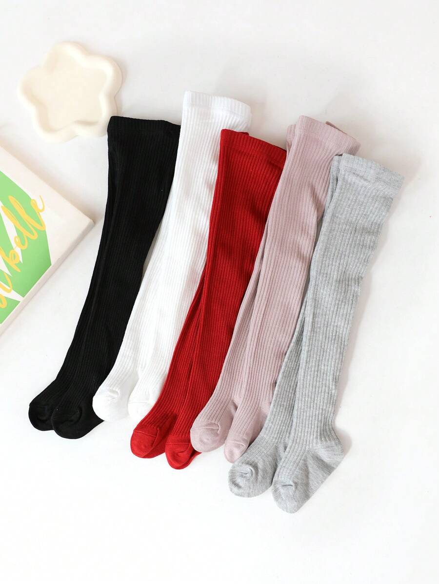 5pcs Kids Vertical Striped Tights, Casual Style Suitable For Outdoor Activities, Spring & Autumn