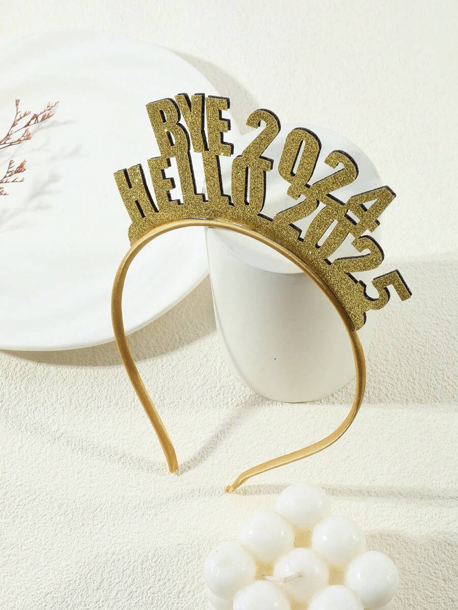 1pc Glitter "Goodbye 2024 Hello 2025" Letter Headband For New Year Party