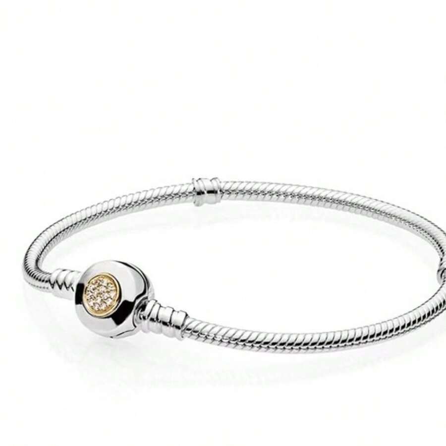 Bestselling S925 Sterling Silver Gold Color Chrysanthemum & Snake Bone Bracelet, Suitable For DIY Bracelet, Fashion Jewelry Gift For Women
