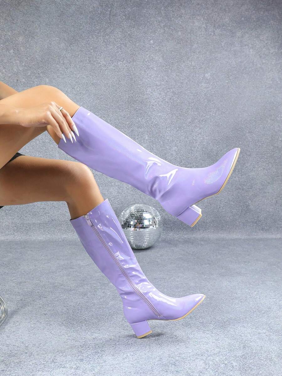 Ideal With Hoodies,Women Fall/Winter 2024 New High Shaft Casual Long Boots, British Style Thick Heel Shoes
