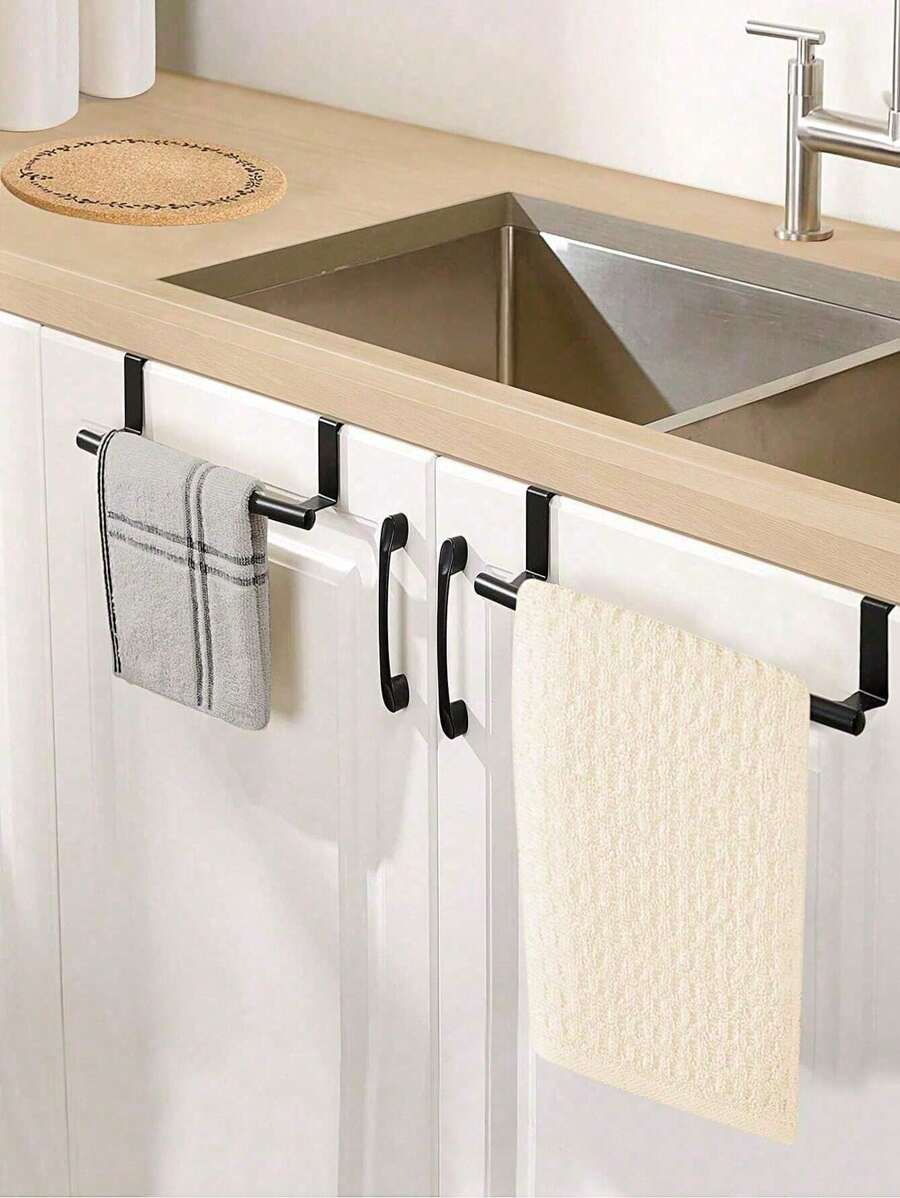 1pc,Black Single Rod Towel Rack Cabinet Door Back Type Hanging Rack Non-Punched Towel Rod