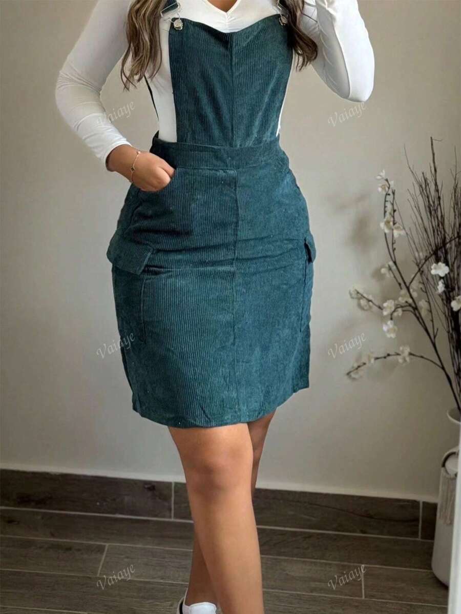 Women's Solid Color Wide Strap Pocket Minimalist Casual Commuting Jumpsuit Dress