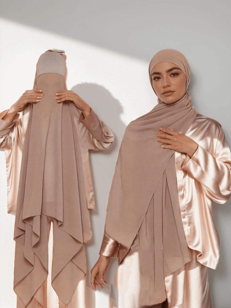1 pièce Hijabs prêts à porter instantané, foulard à capuche en mousseline de soie de couleur unie pratique pour femmes, accessoires de abaya à porter quotidiennement sous un bonnet voilé