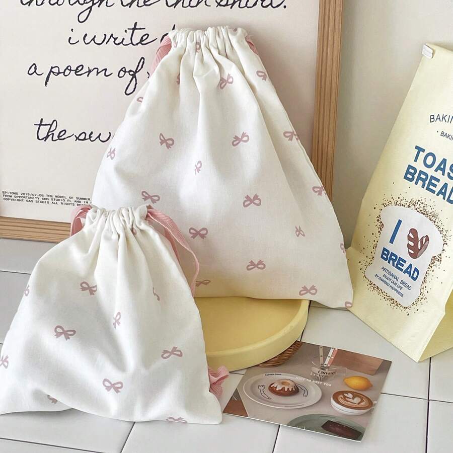 Bolsa de tela con cordón a cuadros y lazo, bolsa de almacenamiento con nudo de cuerda simple, bolsa recogedora multiusos para el hogar y viajes, organizador unisex