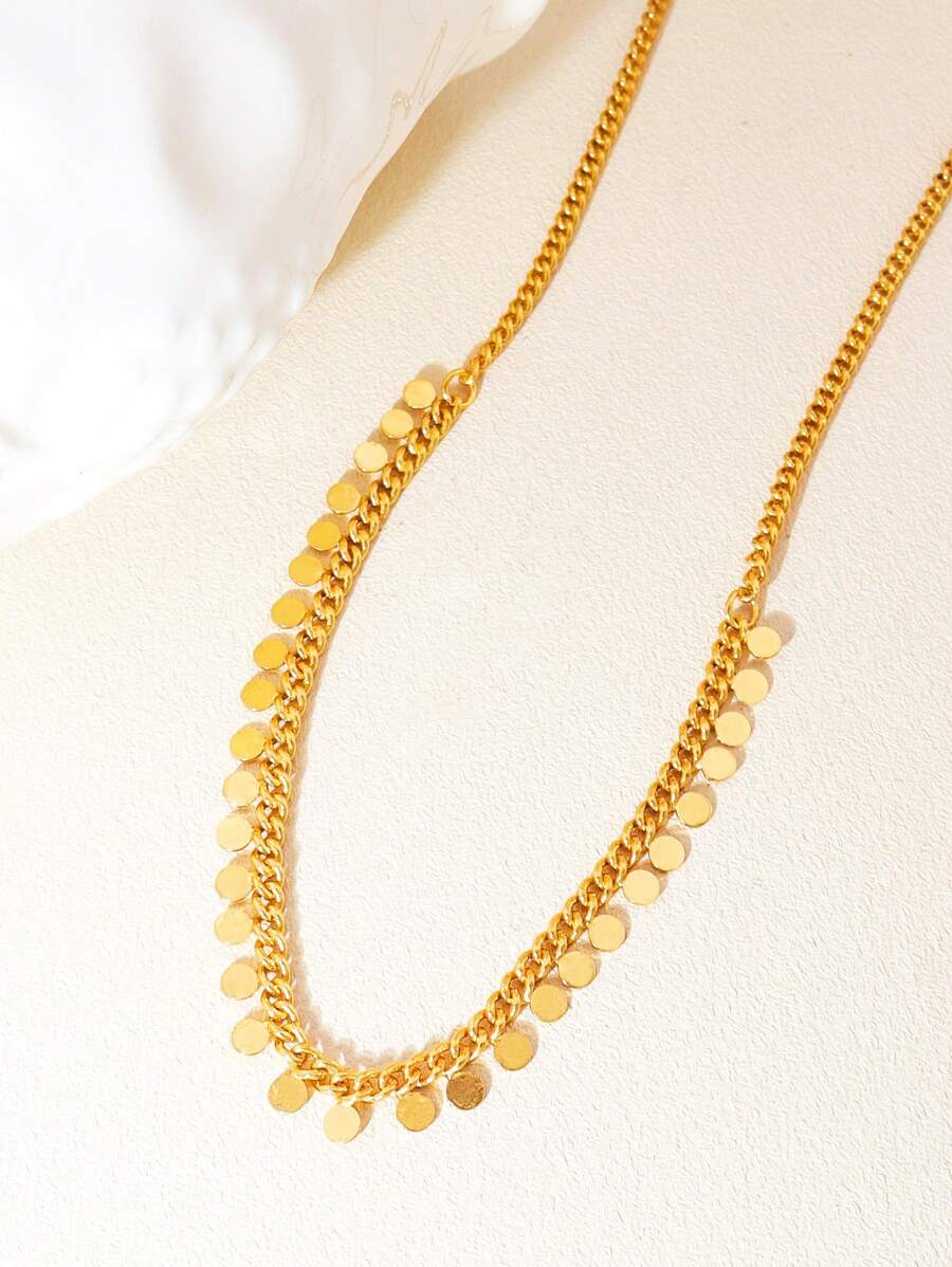 1 pièce Collier fantaisie rond à franges, chaîne colonne vertébrale dorée. Collier convenant à un port quotidien pour femmes