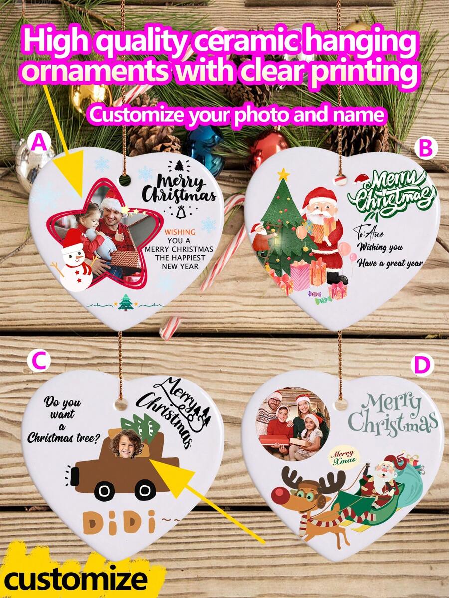 Customize Your Photo Greetings Exclusive Personalized Heart Shaped Ceramic Ornaments Custom Christmas Decorations With Photos And Names Perfect Holiday Gifts And Keepsakes To Enhance The Holiday Spirit And Create Precious Memories Birthday Graduation